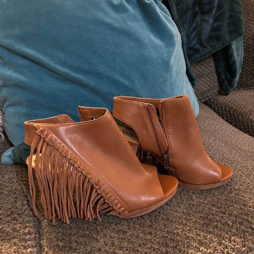 Reba Tan Leather Fringe Ankle Booties - Picture 2 of 7